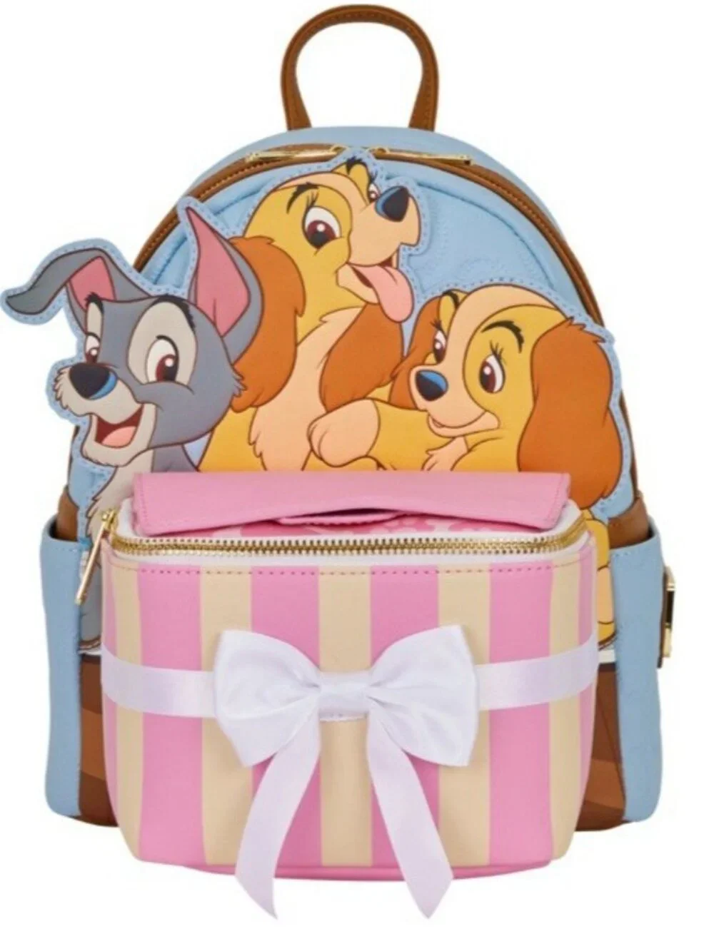 Loungefly Disney Lady and the Tramp Puppies Pop Up Bow Gift Mini Backpack NWT